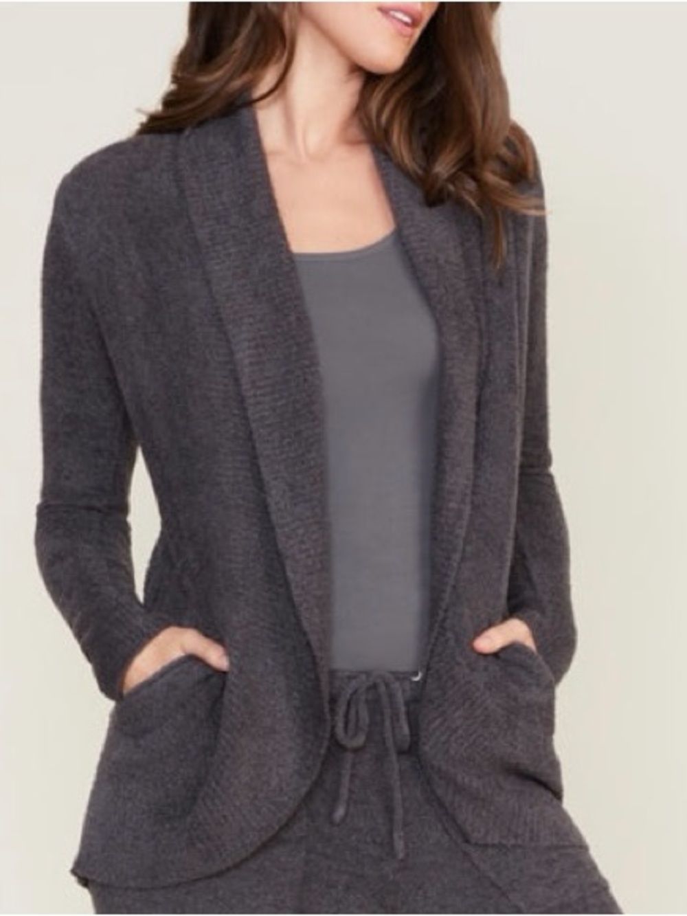 Barefoot Dreams Open-Front Shawl Collar Cardigan in Carbon Size Medium